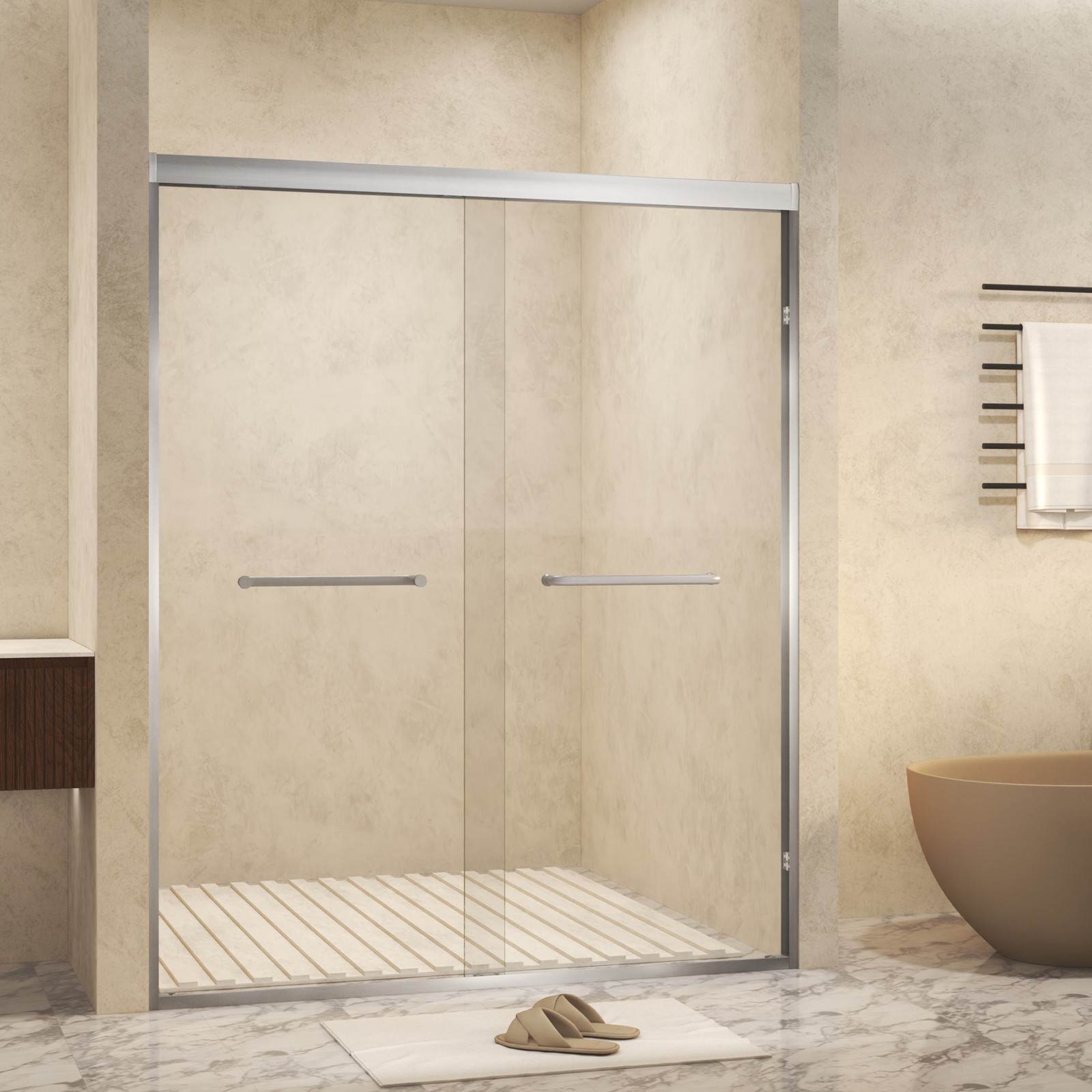 44-48" x 72" Aluminum Frame Double Sliding Shower Door 1/4 (6 mm) Brushed Nickel gallery