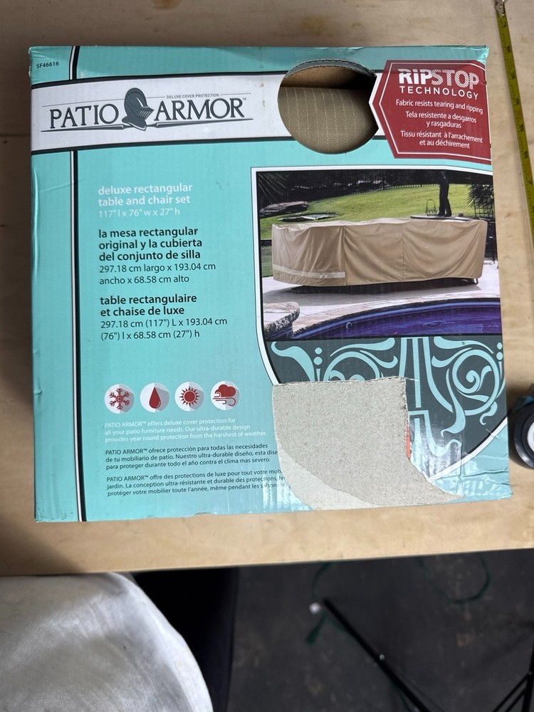 Patio Armor Deluxe Rectangular Patio Table Chair Set Cover 117x76x27 Ripstop SF4