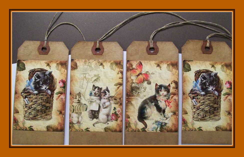 PLAYFUL KITTEN AND CAT HANG TAGS - SET OF EIGHT - ADORABLE - PRIMITIVE gallery
