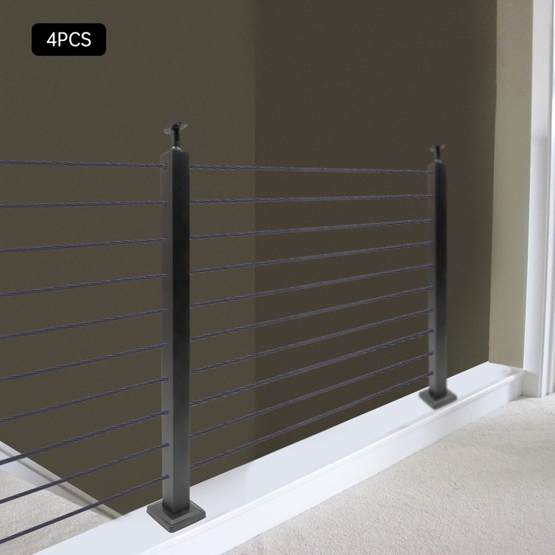 4PCS Cable Railing Posts 36"x2"x2" Adjustable Stainless Steel Pre-drilled Posts gallery