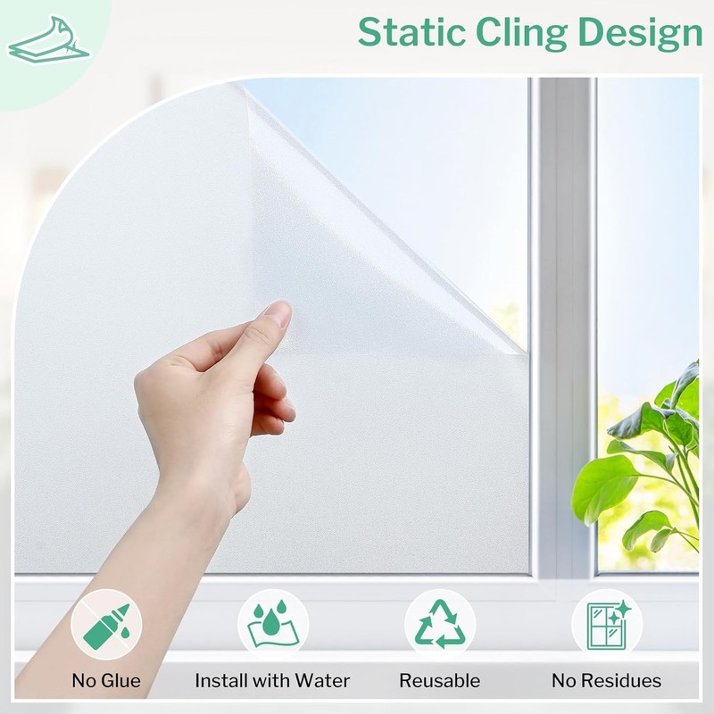 Translucent Privacy Window Film - Non-Adhesive, UV Blocking, 17.5”x78.7” gallery
