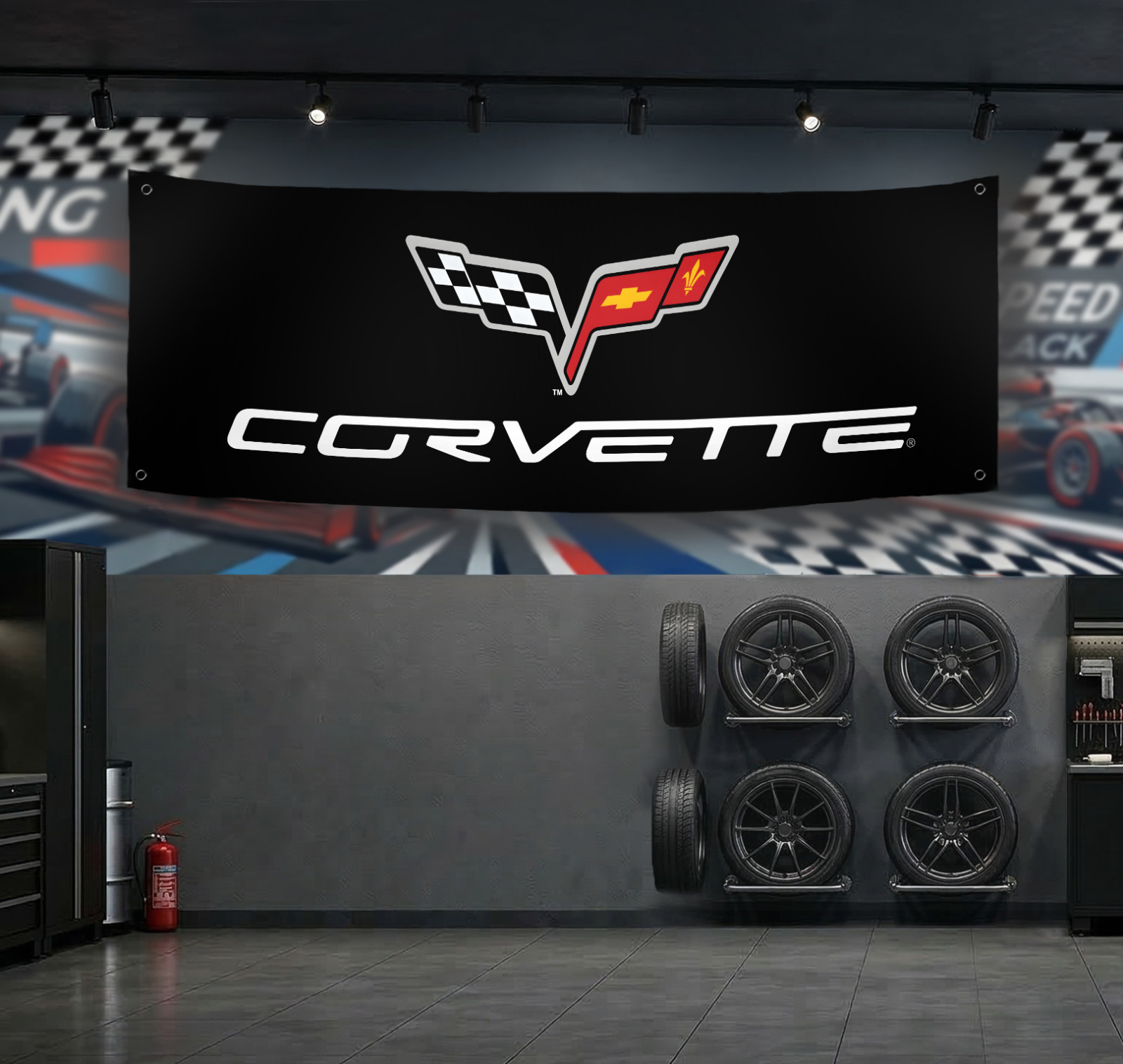 Chevrolet Corvette C6 Racing Flag Banner 71x24" Garage Sign Workshop Wall Decor gallery