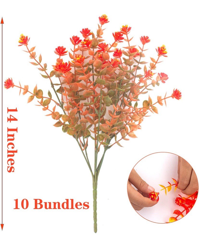 Artificial Orange & Yellow Flower Stems Bundle – Lot of 6 Faux Floral Stems gallery