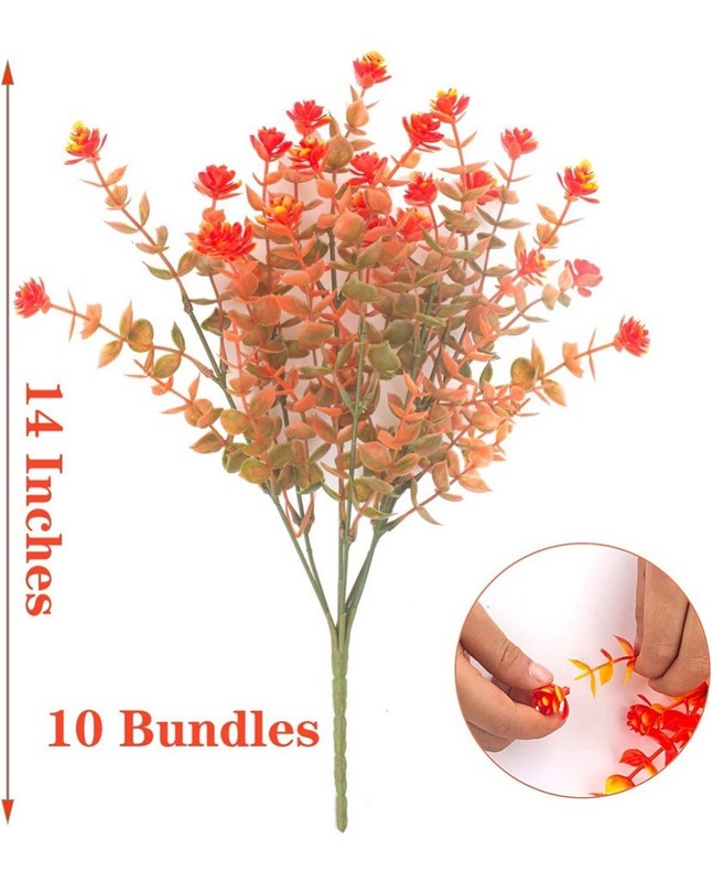 Artificial Orange & Yellow Flower Stems Bundle – Lot of 6 Faux Floral Stems gallery
