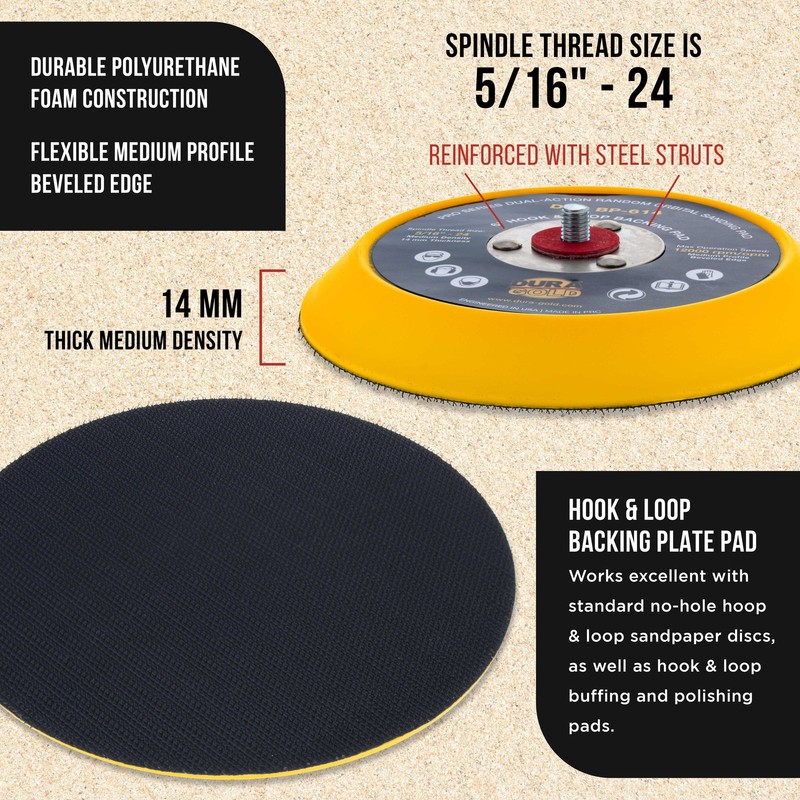 6" Hook & Loop DA Sander Backing Plate Pad, 14mm Medium Profile Edge, Sanding gallery
