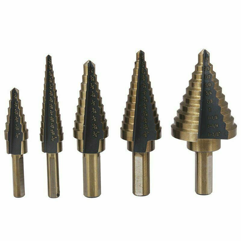5pcs SAE Step Drill Bit Set HSS Cobalt Multiple Hole 50 Size TRI-FLAT Shank gallery