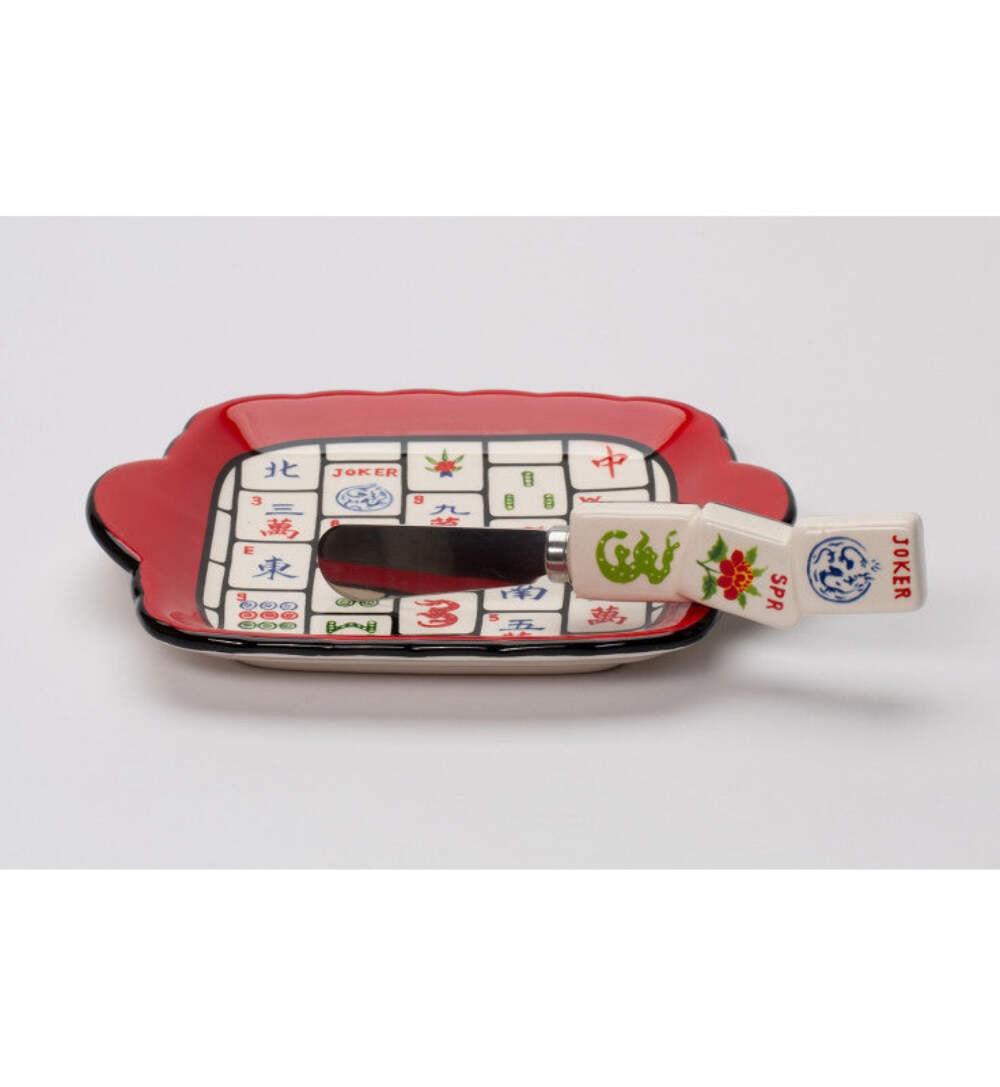 Ceramic Mahjong 2pc Spreader And Dish Set, Home Decor, Kitchen Decor, Game Room gallery
