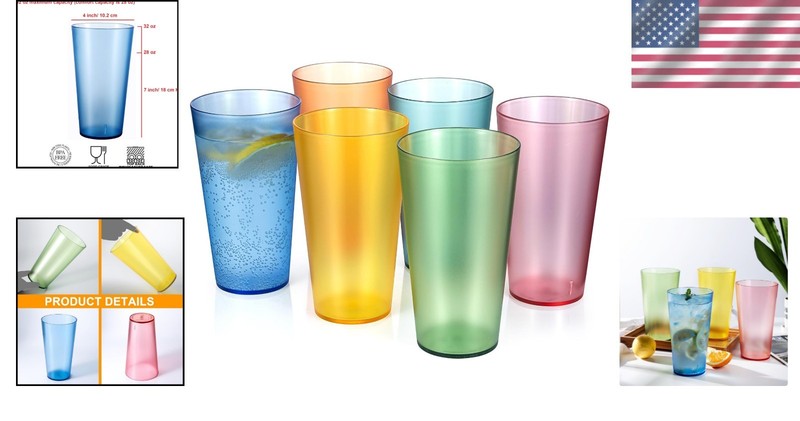 32-Ounce Plastic Tumblers Large Drinking Glasses, Set of 6 Multicolor gallery