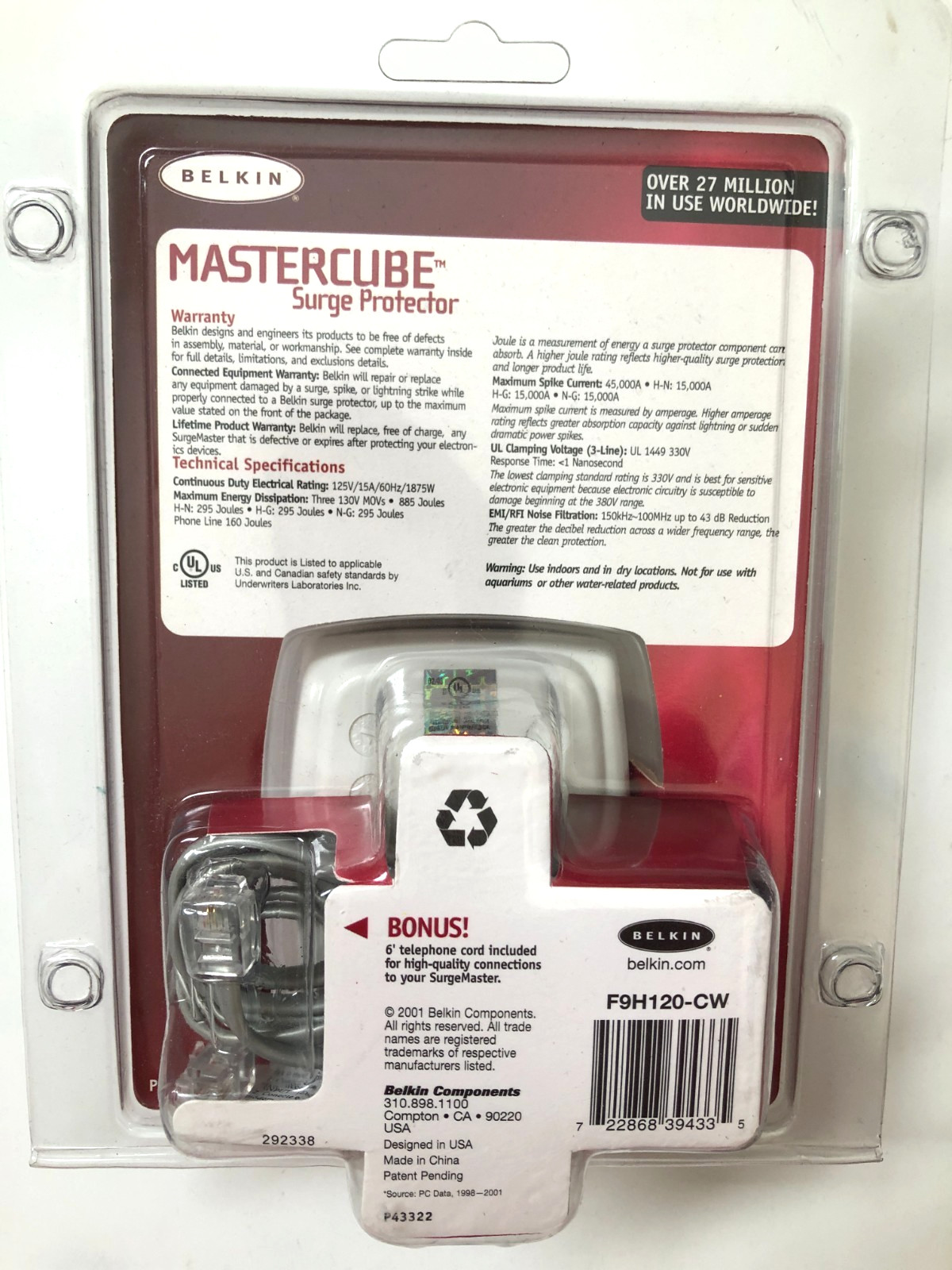 BELKIN MASTERCUBE Surge Protector 1045 Joules/45,000 Amps Max Model F9H120-CW gallery