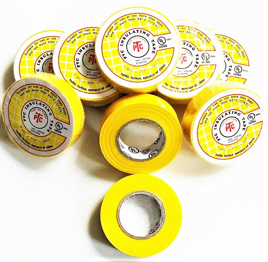 10 ROLLS PTC UL LISTED YELLOW PVC INSULATING ELECTRICAL ELECTRIC TAPE 3/4" x 50' gallery