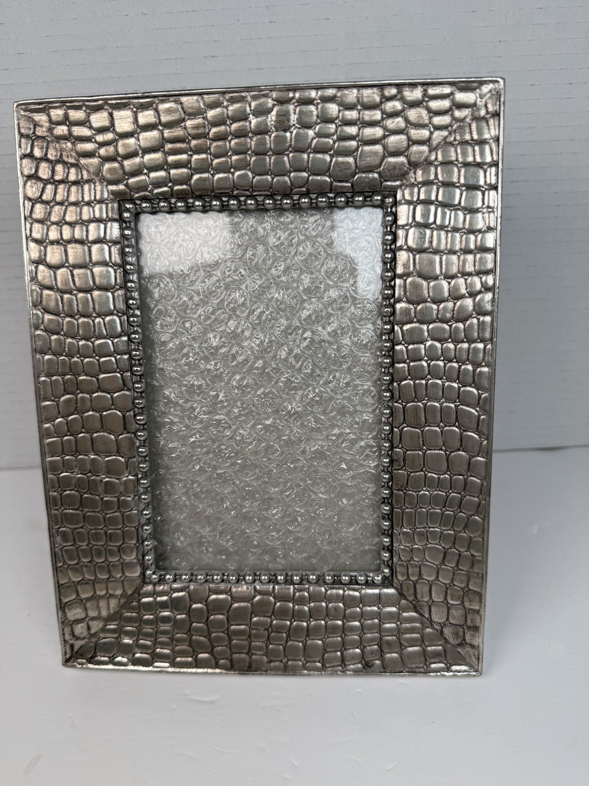 Nicole Miller Photo Frame Silver Crocodile Skin Pattern Holds 4X6 gallery