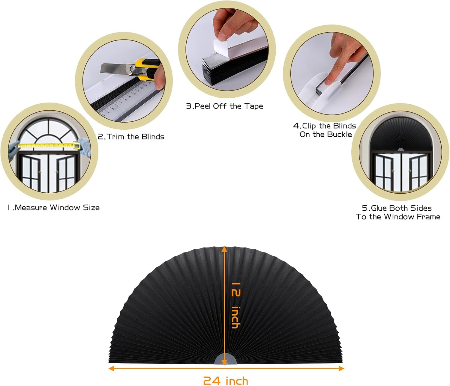 Arch Half Circle Window Shade Pleated Blinds No Tools Light Filtering Pleated Fa gallery