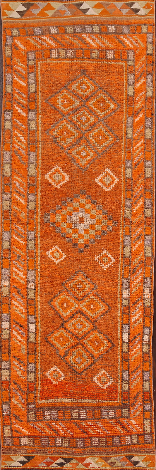 Orange Vintage Geometric Hand-Knotted Moroccan Wool Runner Rugs 3x8 ft gallery