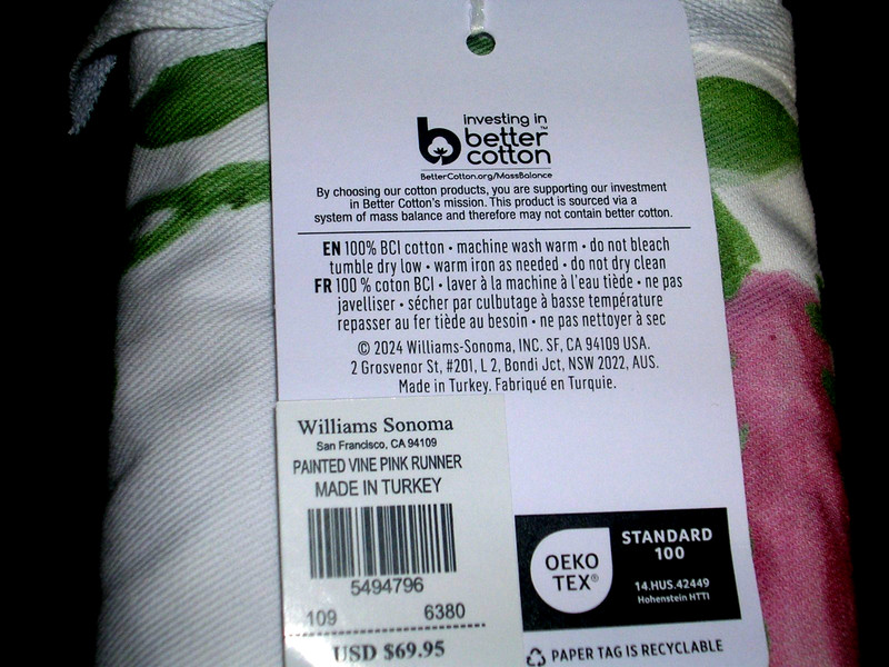 WILLIAMS SONOMA PAINTED VINE TABLE RUNNER PINK 16X108 COTTON TWILL NEW WITH TAGS gallery