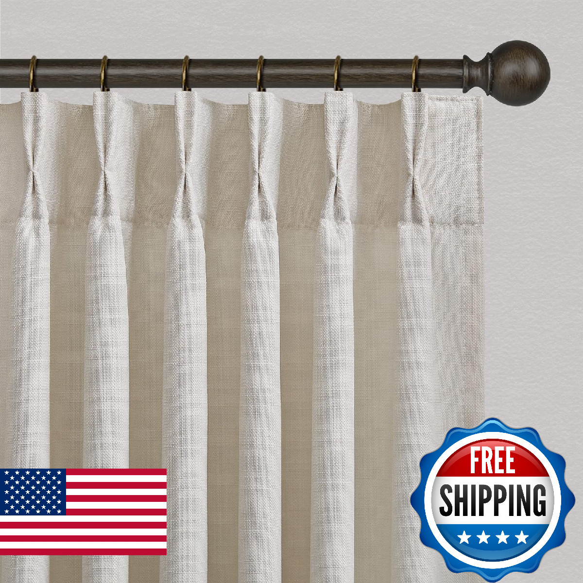 Linen Cream Pleated Curtains 80 Inch Length Pinch Pleat Drapes for Bedroom,Priva gallery