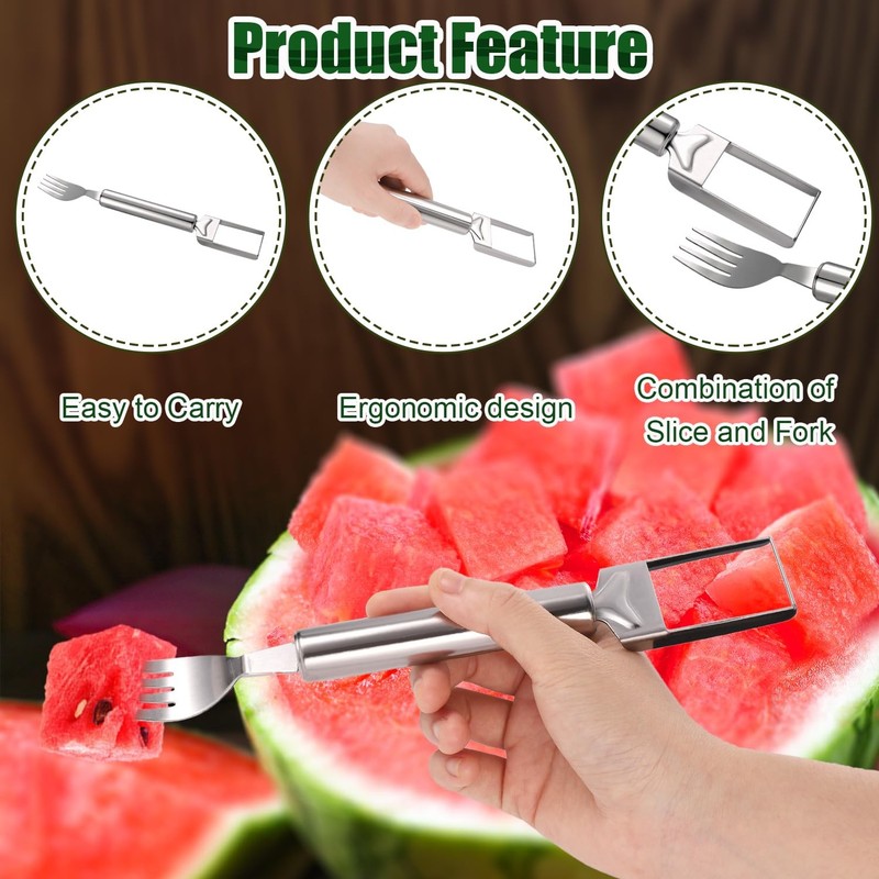 2pcs Silver Watermelon Fork Slicer Cutter, Stainless Steel, 9.45x1.38x0.79in, gallery