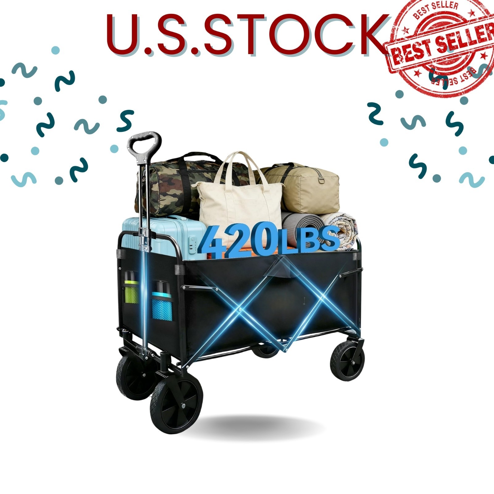 Foldable Collapsible Utility Wagon Cart All-Terrain Wheels 420lbs Capacity gallery