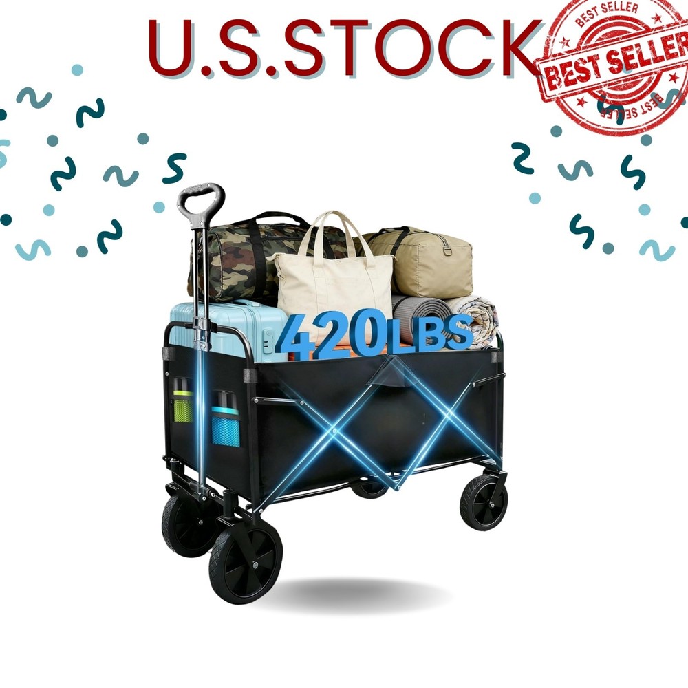 Foldable Collapsible Utility Wagon Cart All-Terrain Wheels 420lbs Capacity