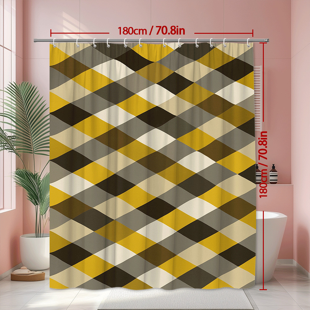 Gold Gray Diamond Pattern Shower Curtain, Geometric Print gallery