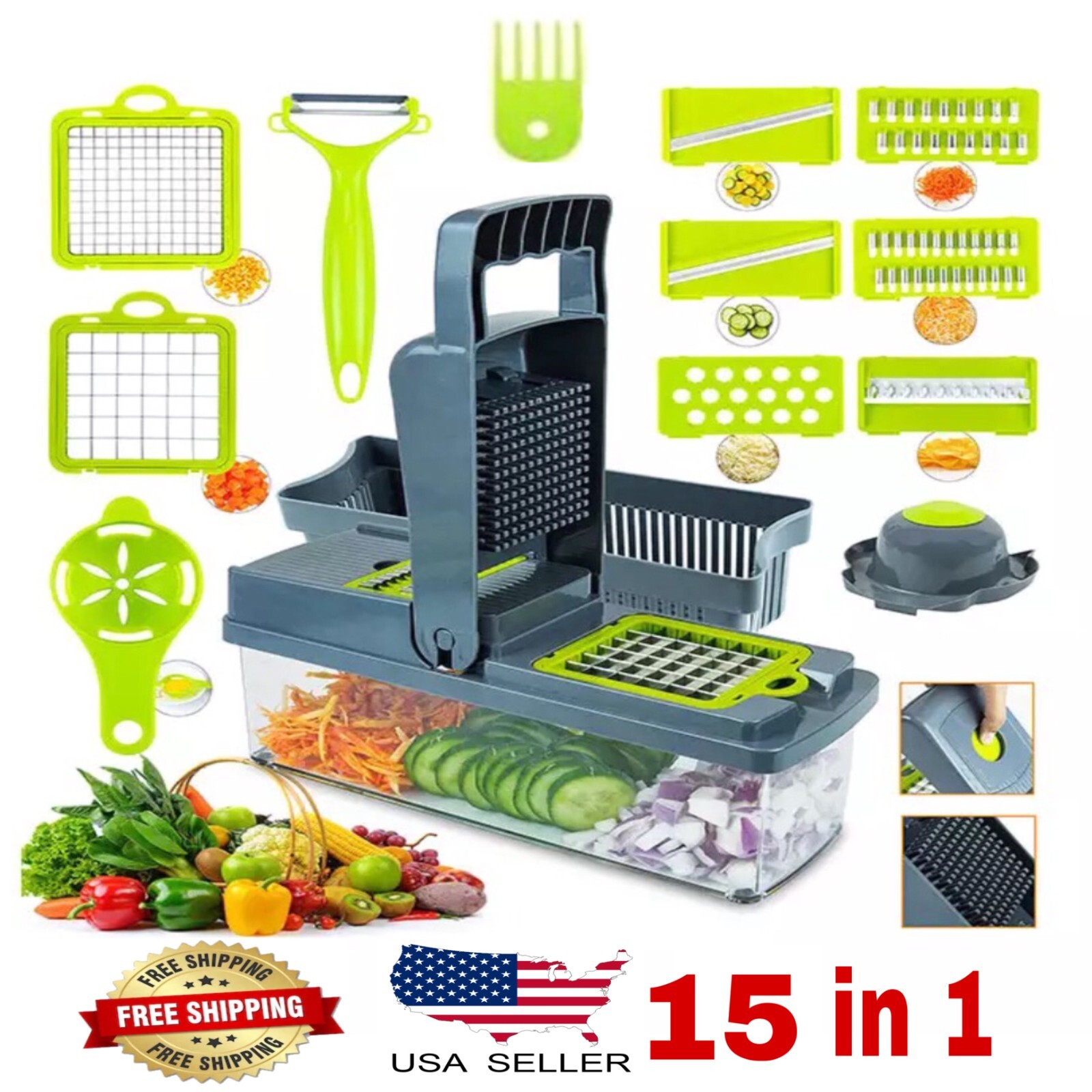 15-In-1 Vegetable Fruit Chopper Cutter Food Onion Veggie Dicer Slicer Kitchen US gallery