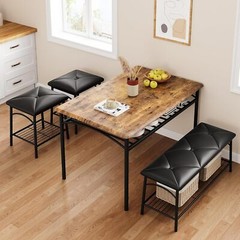 Dining Table Set for 4 Kitchen Table w/Upholstered Bench and Stools Storage Rack