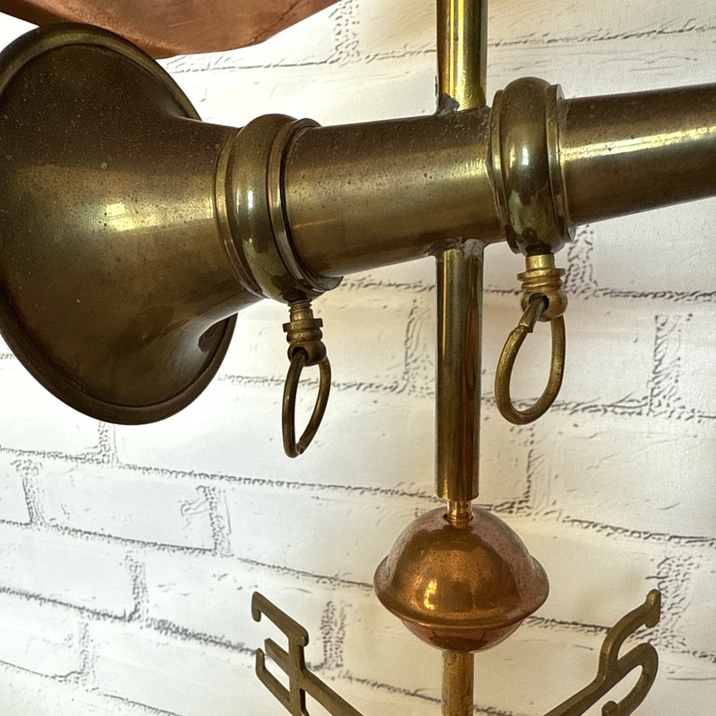🔥 Vintage Brass & Copper Firefighter Helmet Weather Vane Style Decor, ~15 1/4” gallery