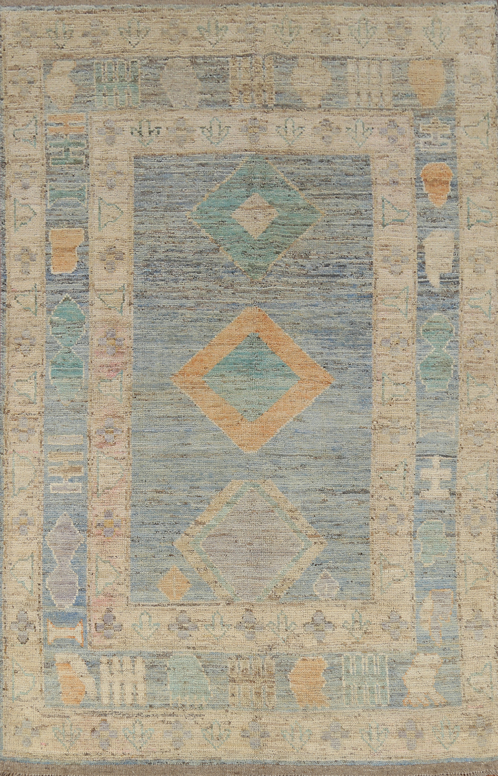 Vegetable Dye Turkish Authentic Oushak Rug Hand-Knotted 5x8 ft Blue gallery