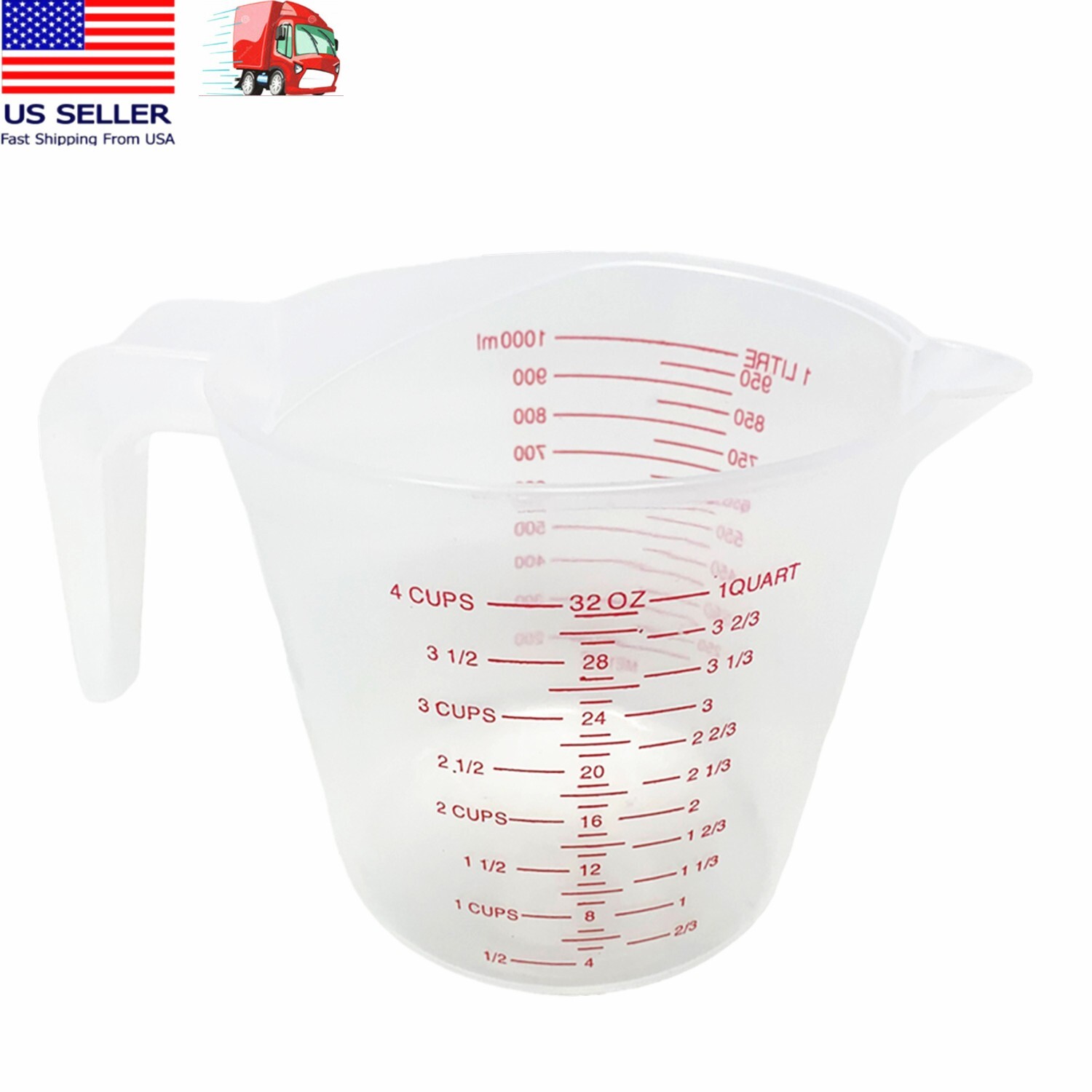 1 Liter (32oz) Clear Plastic Measuring Cup - milliliters, liter, oz, cups, quart gallery