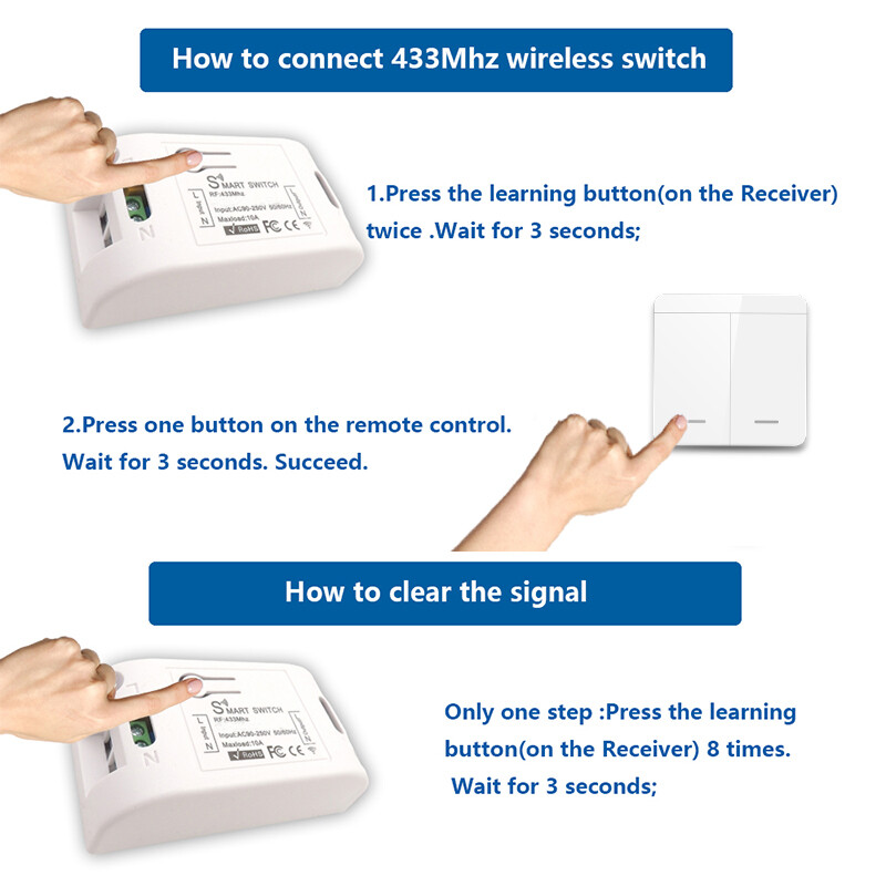 110V-220V Wireless RF Smart Switch Module + 433mhz Wall Panel Transmitter Remote gallery