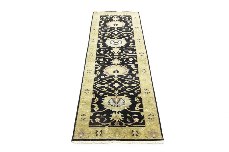 Hand-Knotted Oushak Oriental Wool Runner Rug Floral Black Carpet 2'5x7'11 ft gallery