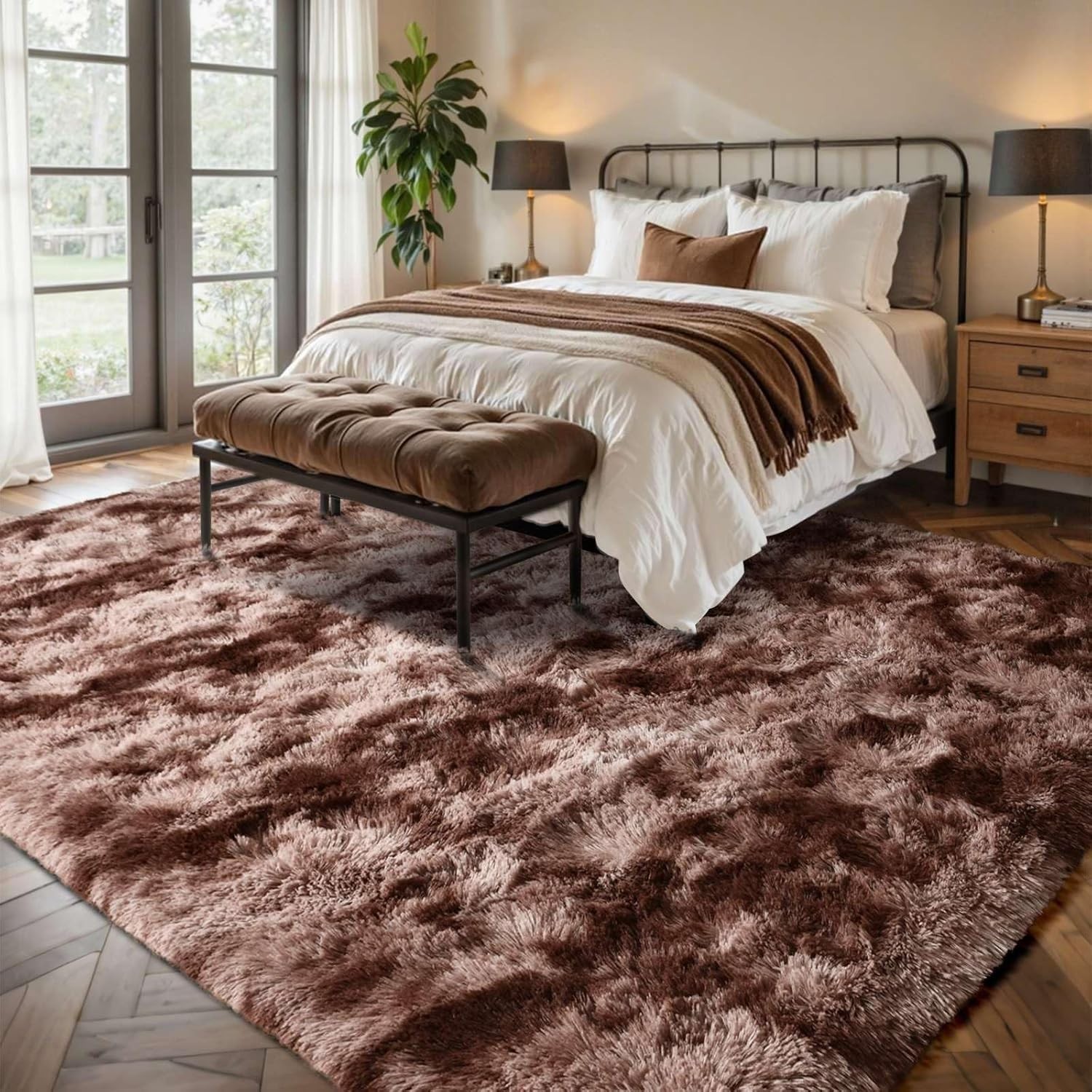 Fluffy Area Rugs 8x10 Large Shaggy Soft Tie Dye Brown Mat for Living Room Floor gallery