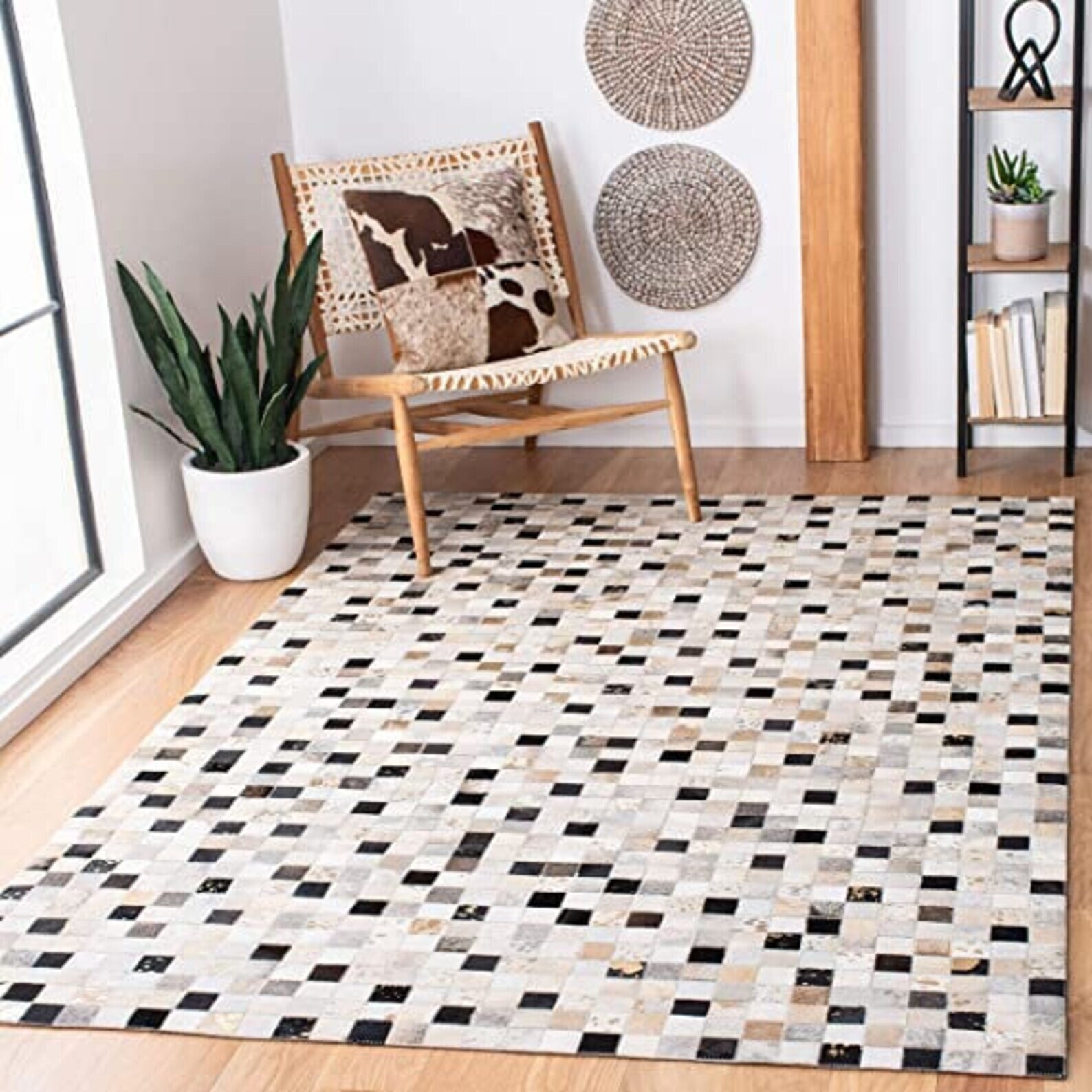 Genuine Leather Patchwork Area Rug Mosaic Cowhide Carpet Modern Living Room Rug gallery