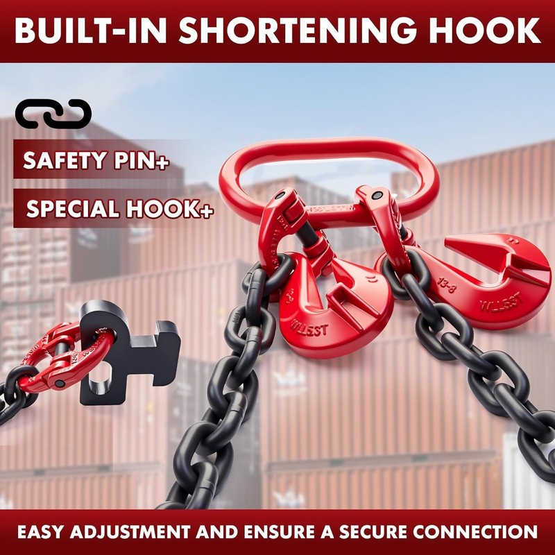 G80 Shipping Container Loading Chain 1/2" x 5', Container Hooks w/ Hot Dip Chain gallery