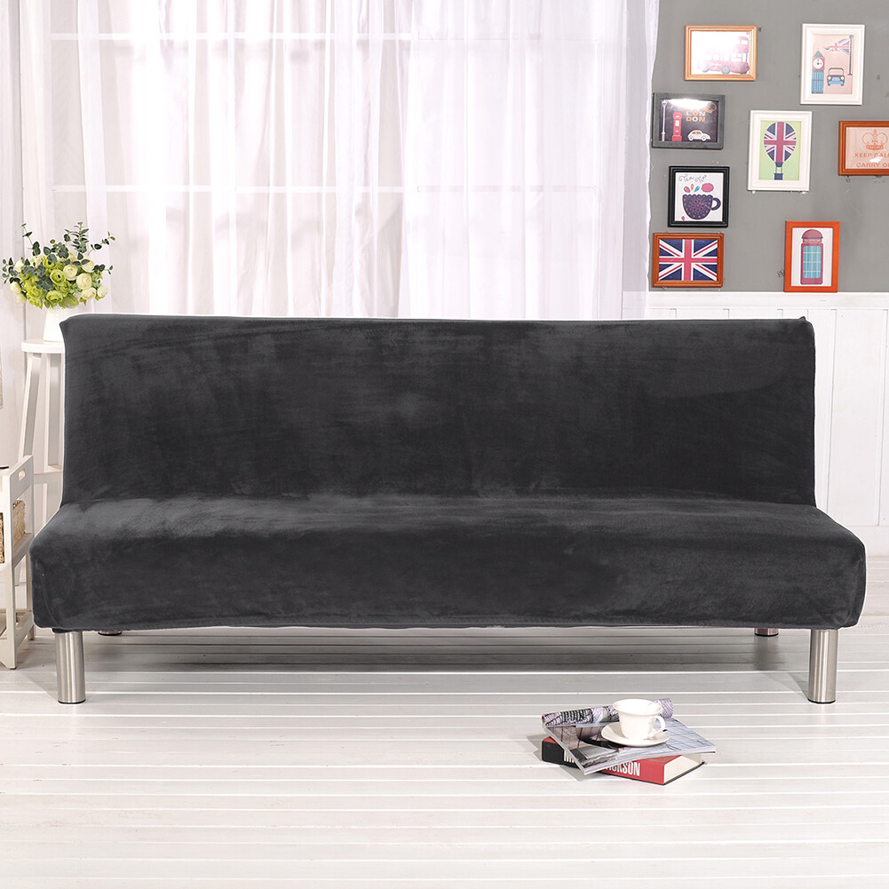 Velvet Stretch Sofa Bed Cover Armless Futon Slipcover Solid Color Protector US gallery
