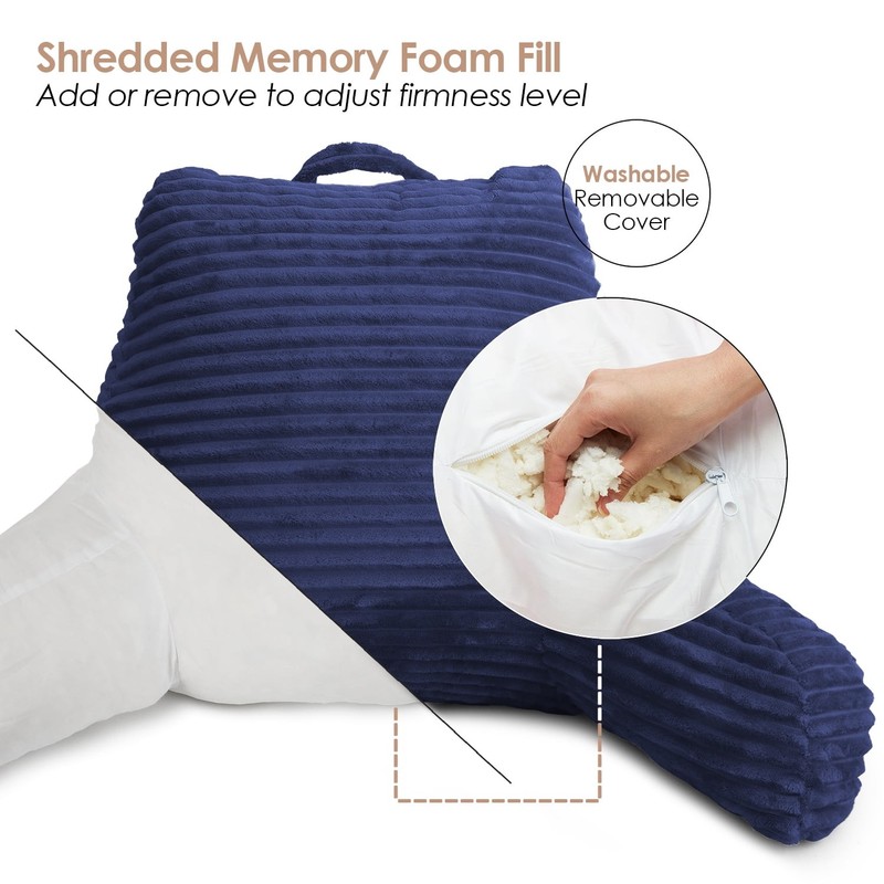 Backrest Reading Pillow,Shredded Memory Foam Bed Rest Pillow,Medium,Navy Blue gallery