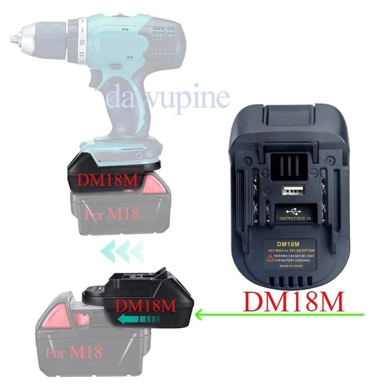 DM18M Battery Adapter Milwaukee M18 & DeWalt 20V to Makita 18V Tool USB Charger gallery