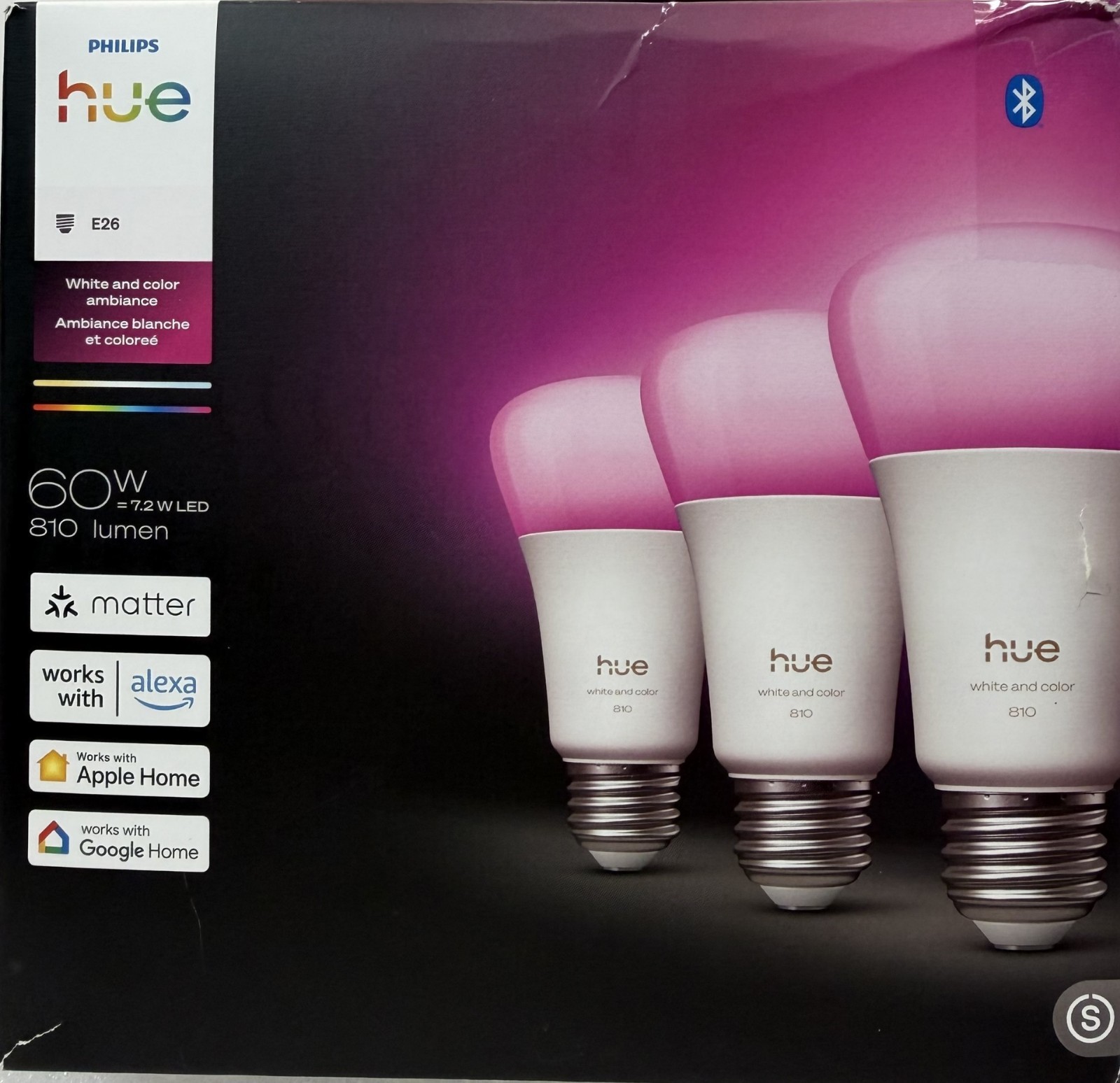 Philips Hue Smart LED A19 Bulb, 3 Pack, White & Color Ambiance, Dimmable, E26 gallery