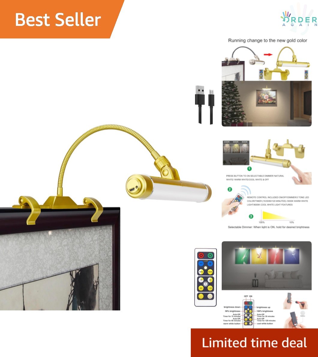 Wireless LED Picture Frame Light Rechargeable Art Display Lamp with Remote gallery