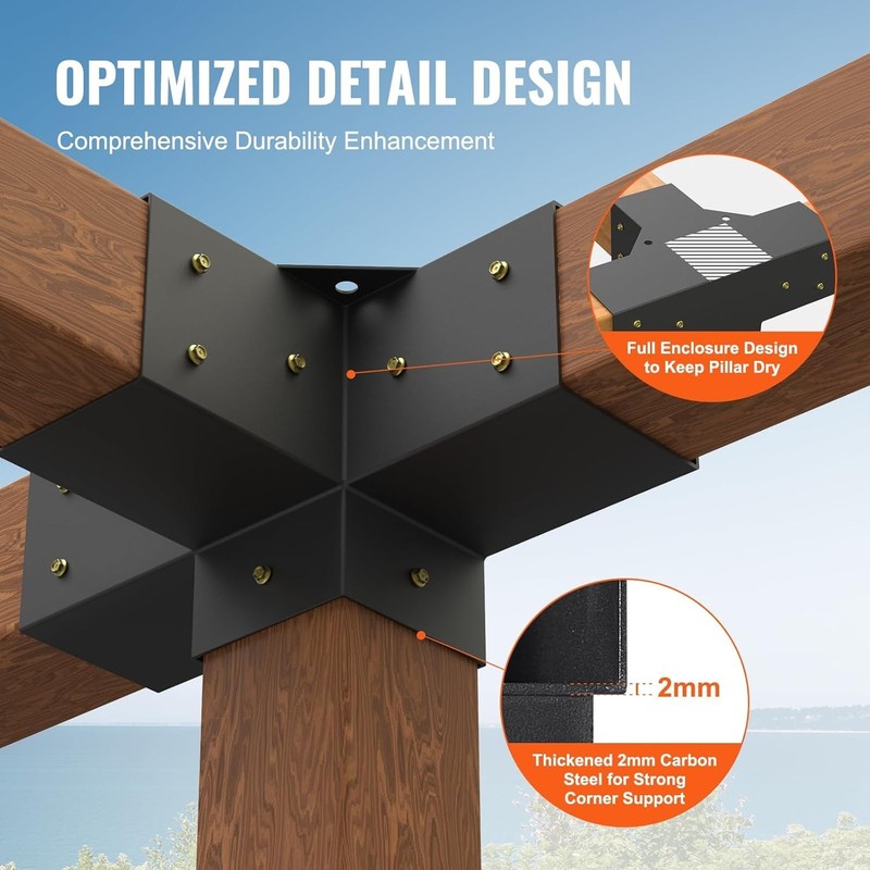 Durable 4"x4" Pergola Brackets 2pc Black Powder Coated Steel Easy Install Gazebo gallery