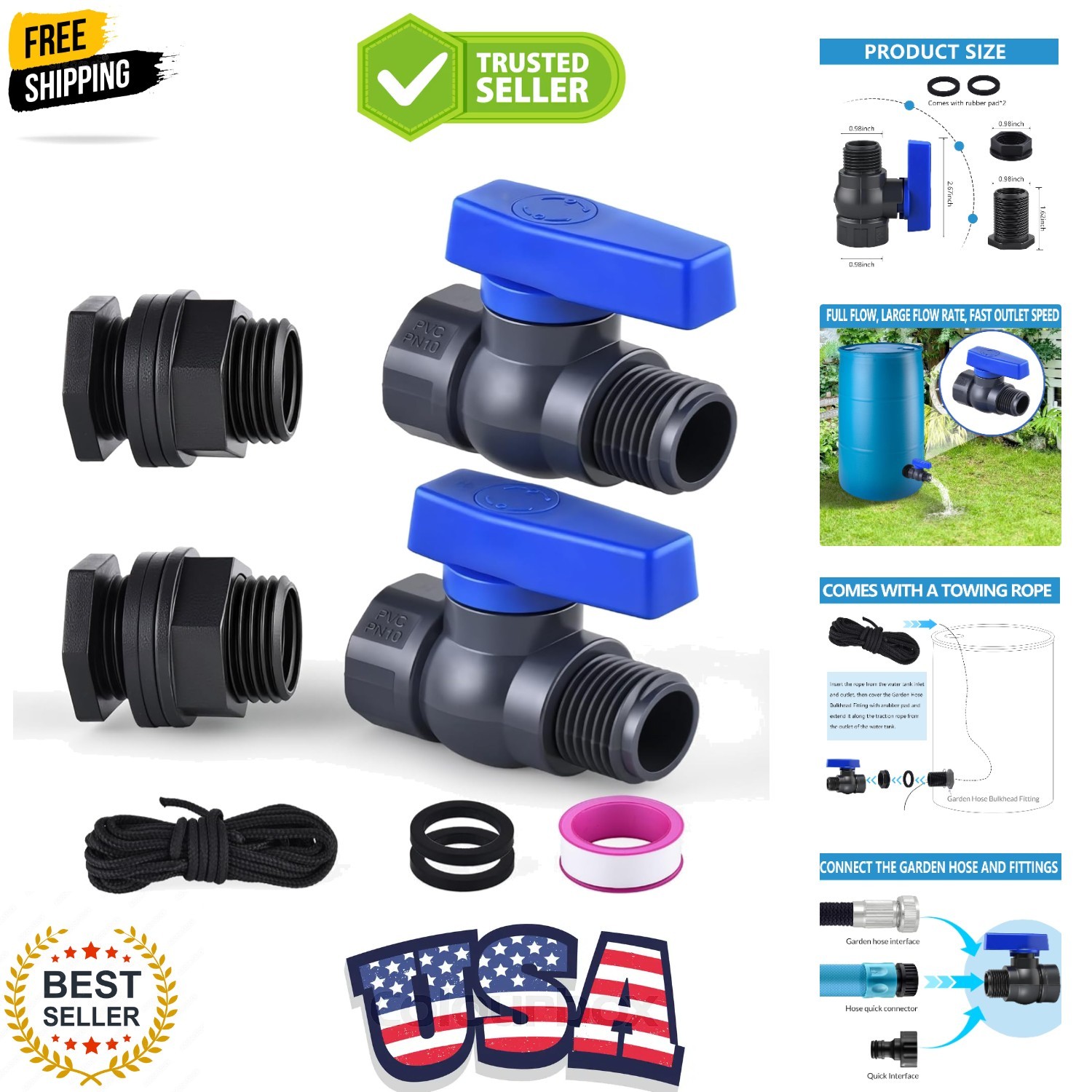 PVC Rain Barrel Spigot Kit 2 Pack 3/4" GHT Garden Diverter Kit with Bulkhead gallery