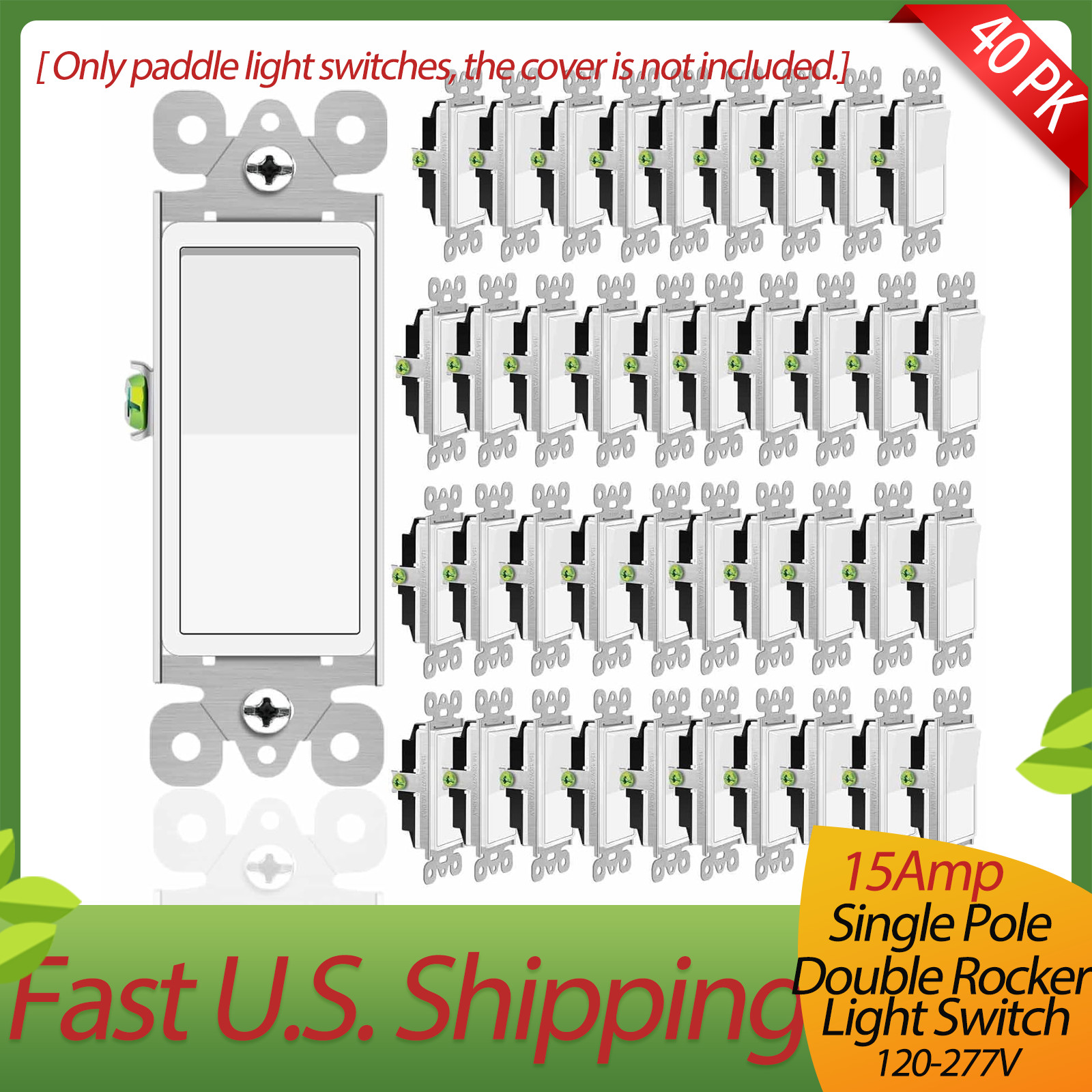 40 Pack Greencycle 120V-277V Single Pole Rocker Light Switch,Home & Office,White gallery