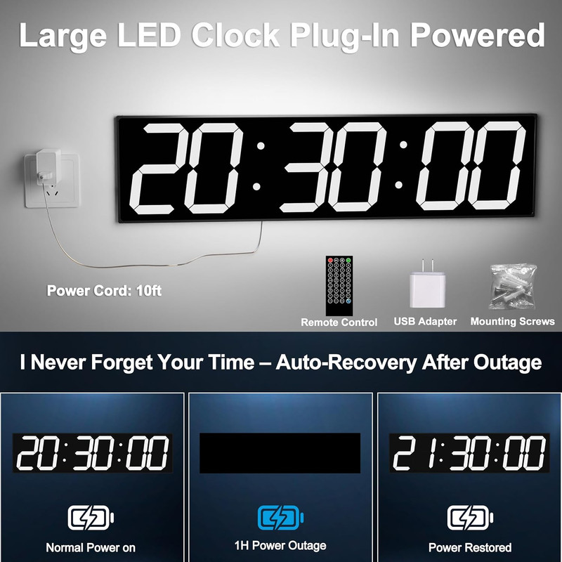 Large Digital Wall Clock 28" with GPS Auto-Sync, Remote Control & Timer, Wall-Mo gallery