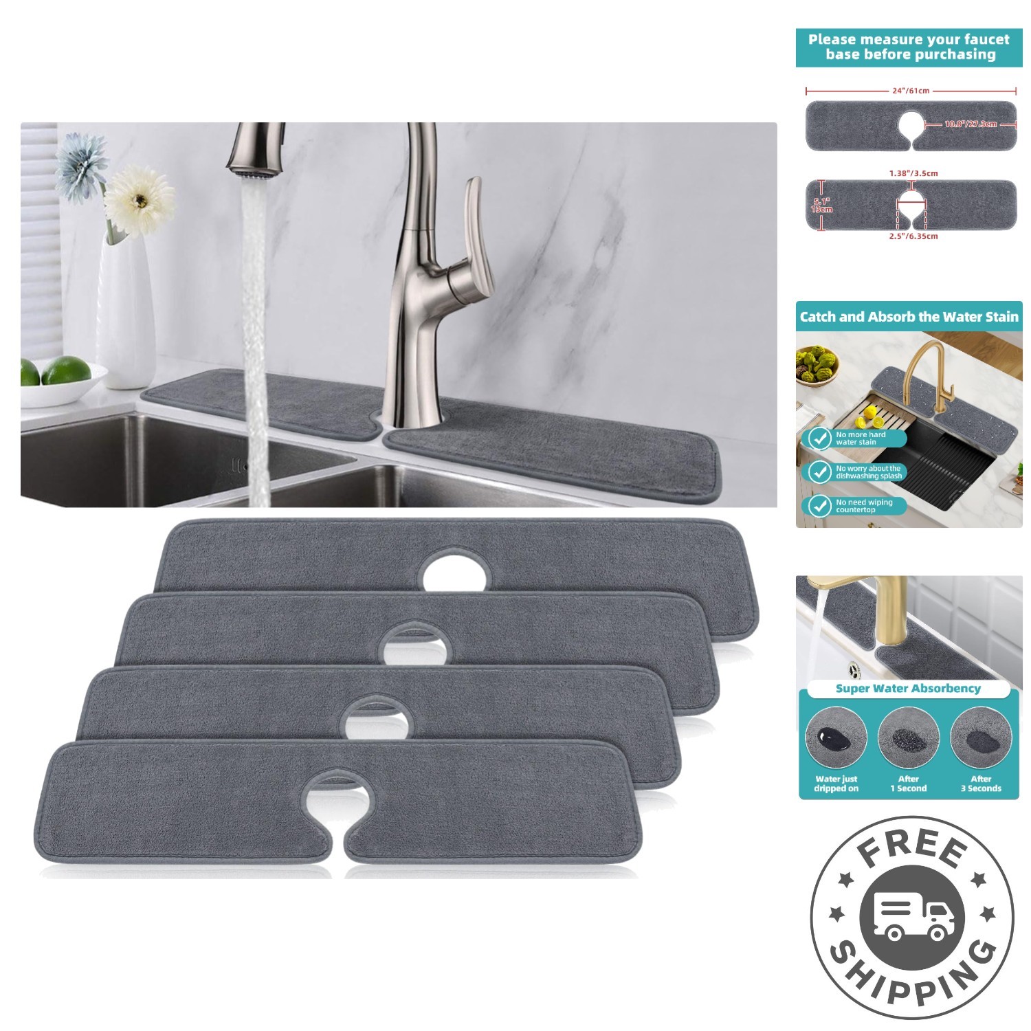 Machine Washable Kitchen Splash Guard - 4-Piece Microfiber Set for Cleanup Ease gallery