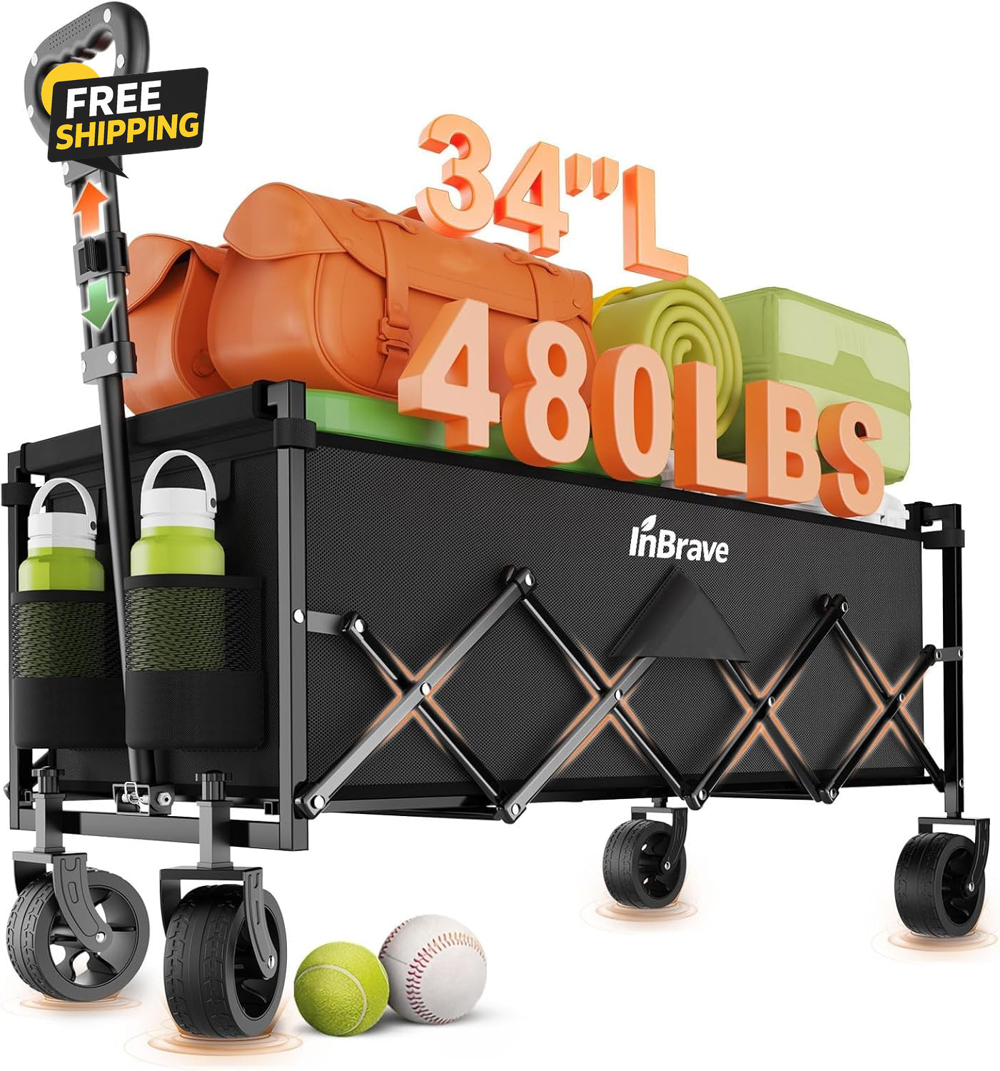 Extra Long Collapsible Wagon Cart, 480LBS Heavy Duty Utility Wagons gallery