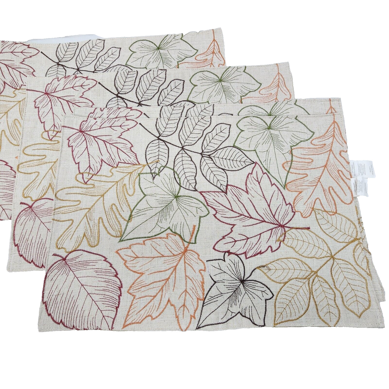 Fall Thanksgiving (4) Placemats 18x12 Embroidered Red Green Brown Leaves Holiday gallery