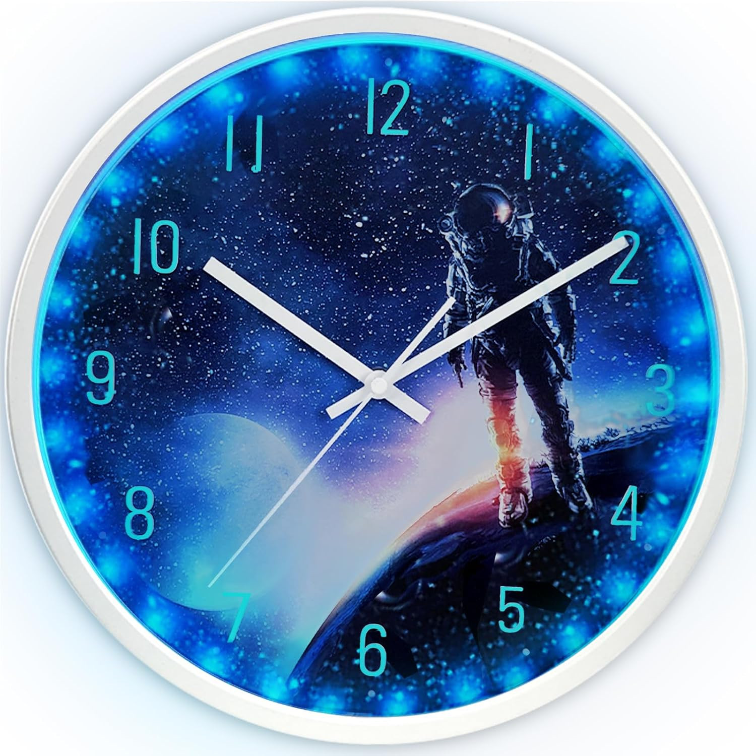 Glow in the Dark Wall Clock,12 Inch LED Lighted up Clock Battery Operated,Silent gallery