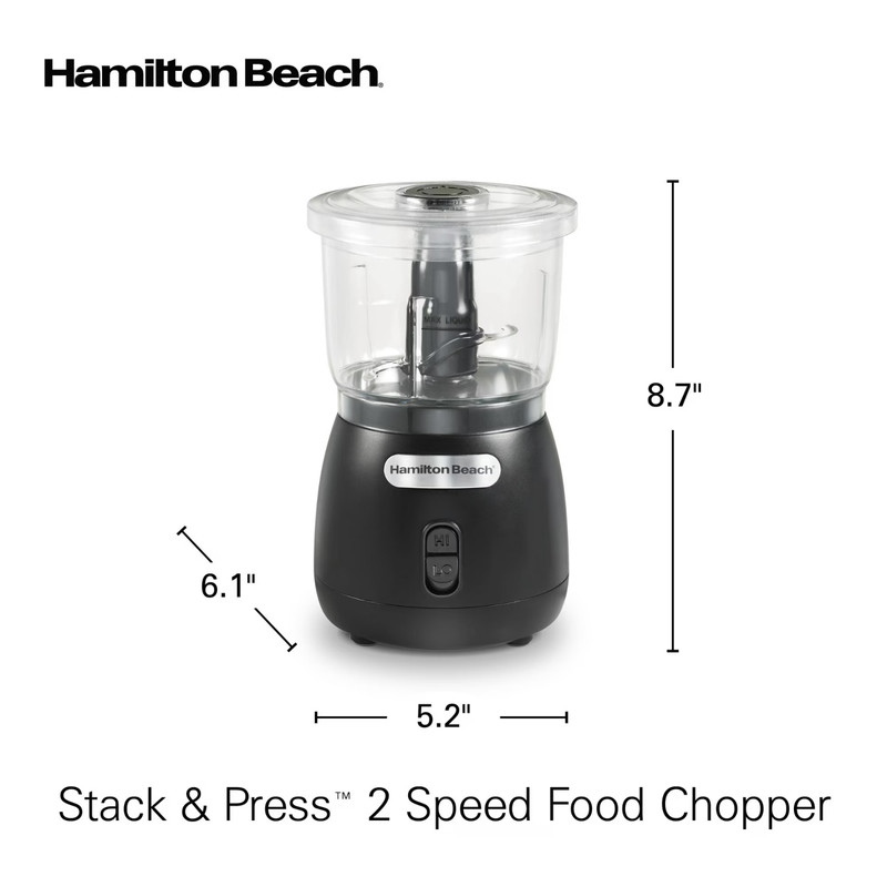 Hamilton Beach Stack & Press 3-Cup Mini Food Chopper Processor 2 Speed Black gallery