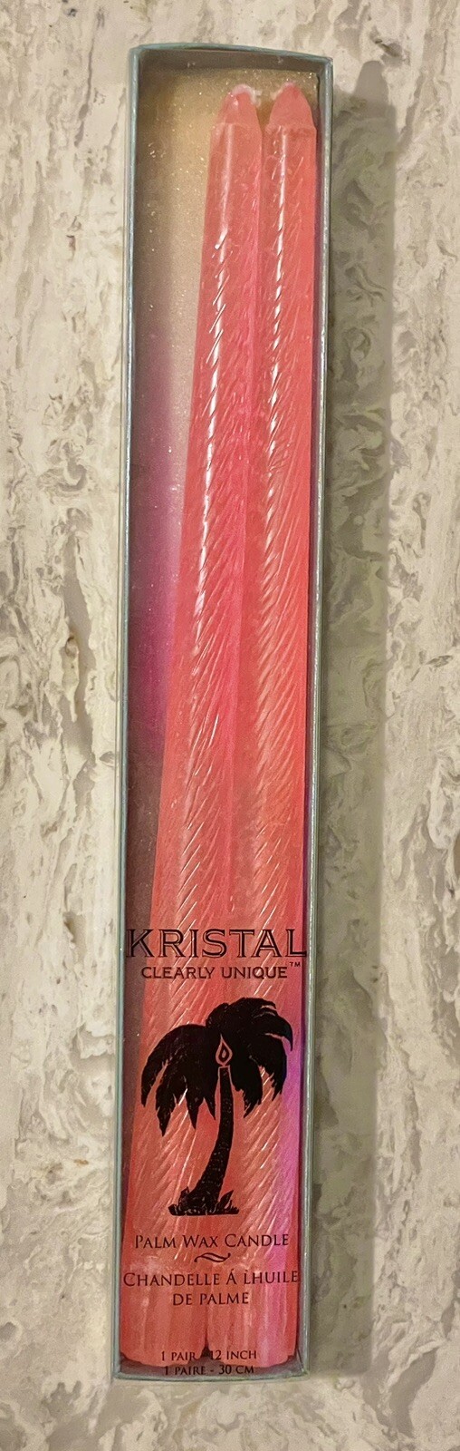 12" Kristal Palm Wax Pink Translucent Textured Taper Natural Candles New Rare gallery