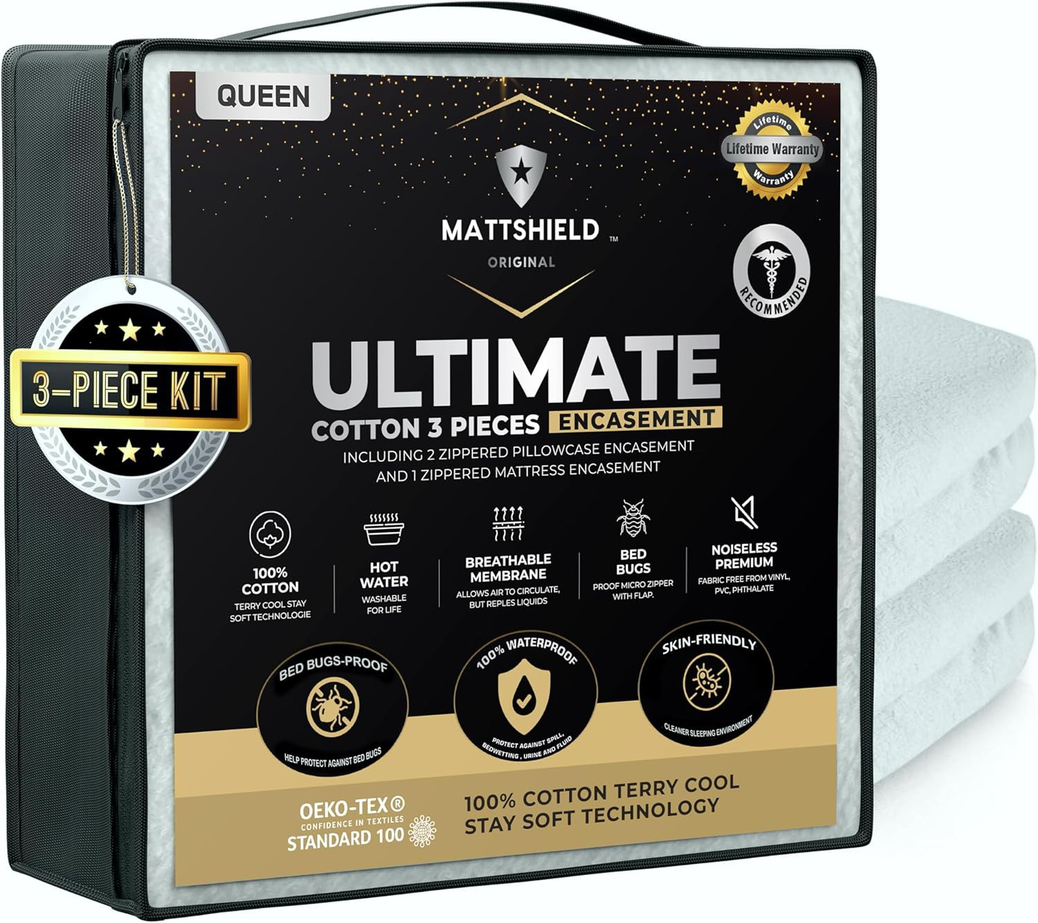 MATTSHIELD Ultimate 3-Piece Kit - Bed Bug-Proof Mattress Cover Queen Size 100% C gallery