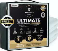 MATTSHIELD Ultimate 3-Piece Kit – Bed Bug-Proof Mattress Cover Queen Size 100% C